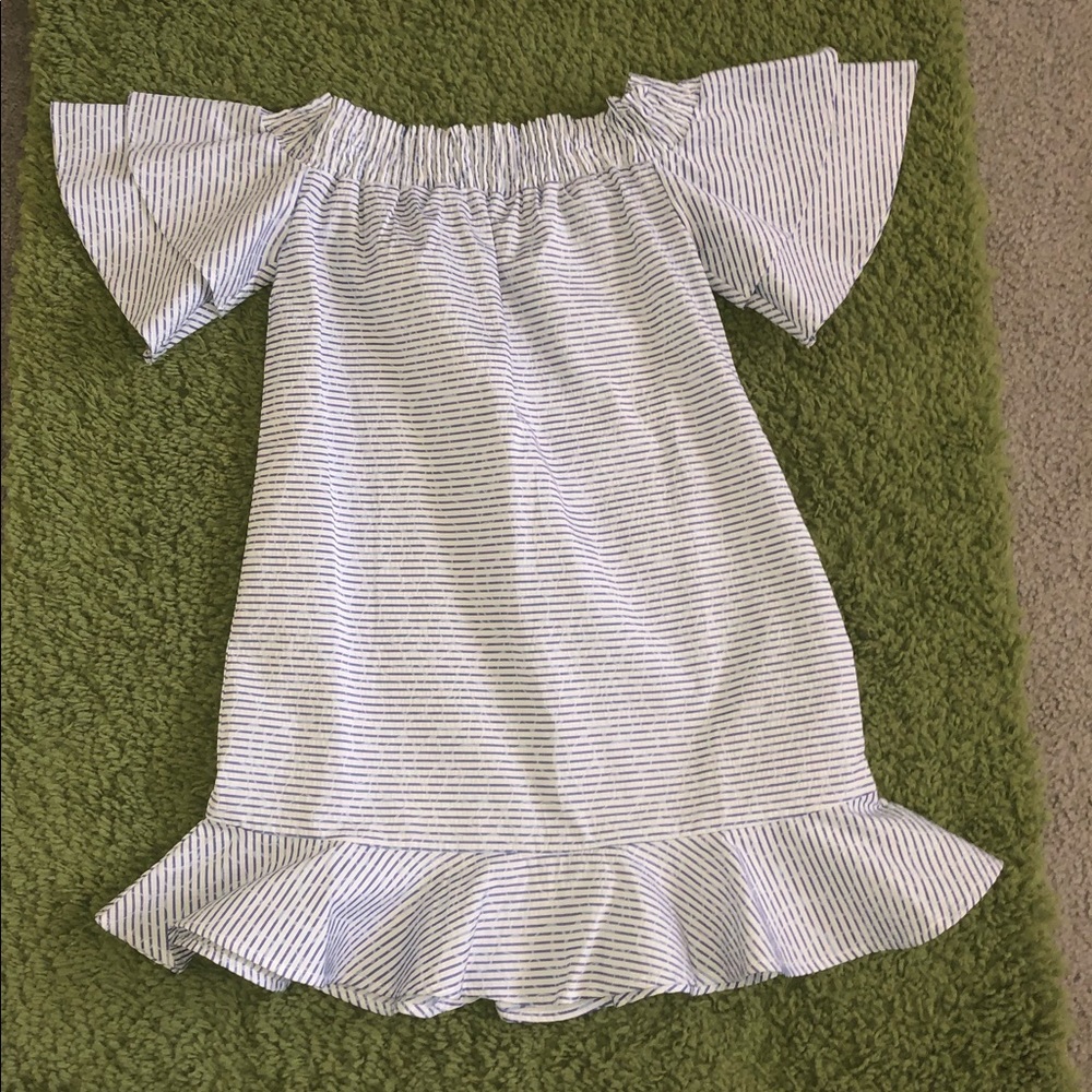 Blue and white off the shoulder dress